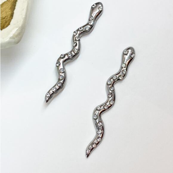 Anthropologie Jewelry - NEW Silver Snake Rhinestone Earrings